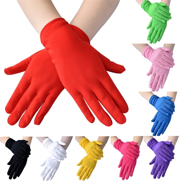 Aetherz Short Satin Gloves – 20 Cm Length, Stretch Wrist, Dance-Ready | Cocktail, Graduation, Gift | , One Size | Gift Ready,Yellow Fits All – Gift Ready