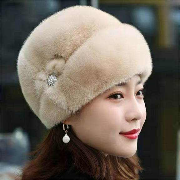 Aetherz Winter Faux Mink Fur Hat Thermal Windproof Warm Ladies' Fashion Hooded Earflap Cap Under $5, Khaki Red Beanie Universal Size