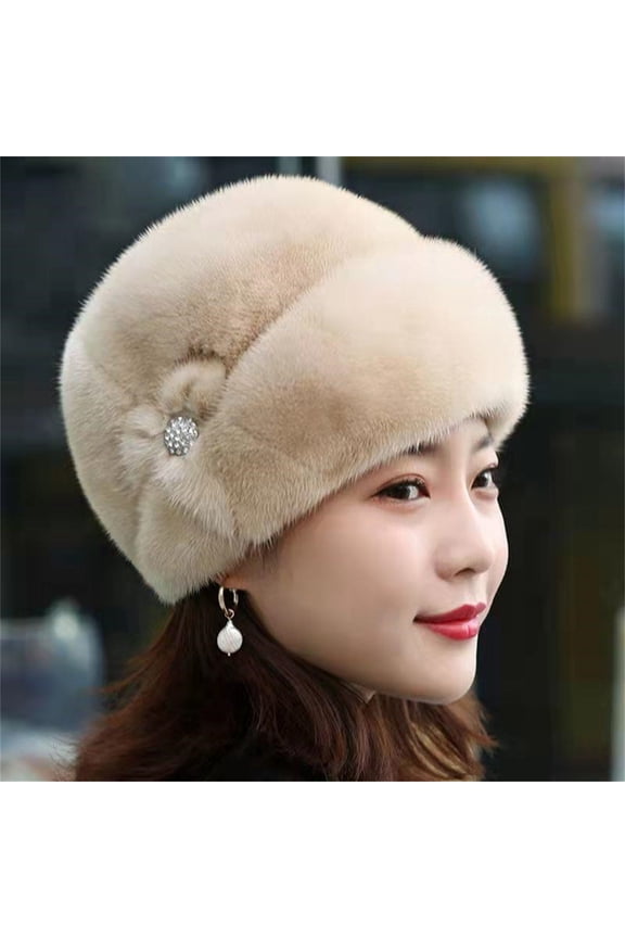 Winter Faux Mink Fur Hat Thermal Windproof Warm Ladies' Fashion Hooded Earflap Cap Under $5, Khaki Red Beanie Universal Size