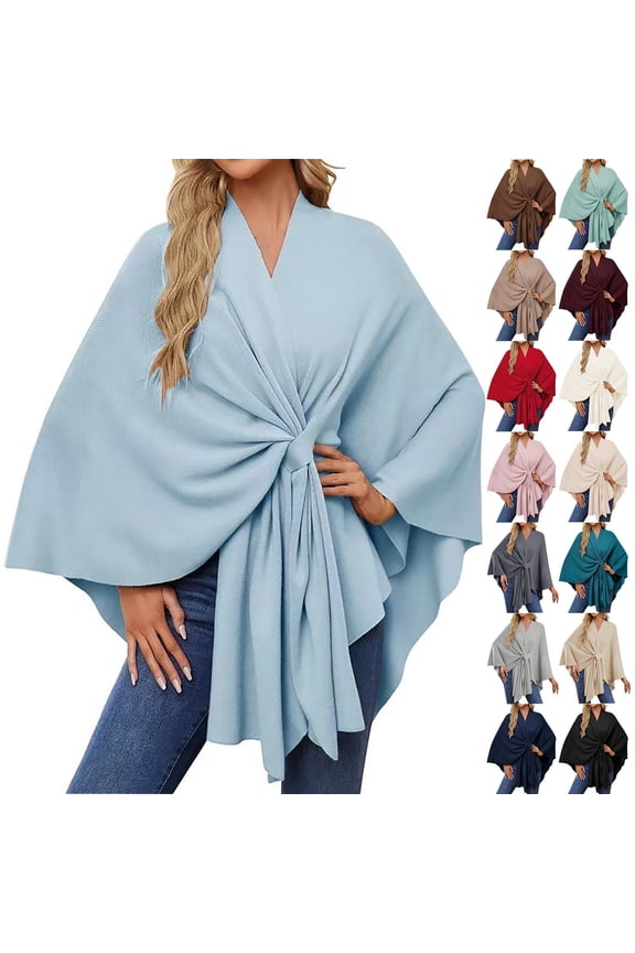 Women's Open Front Poncho, Soft V-Neck Cape Sweater for Winter,Warm Terracotta Fits All – Gift Ready