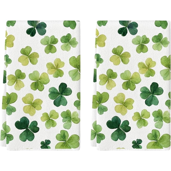 Aetherz st Patricks Kitchen Towels, Green St. Patricks Day Dish Towels Set of 2 Kitchen Decor, 16X24 Inch Holiday Seasonal Decorations