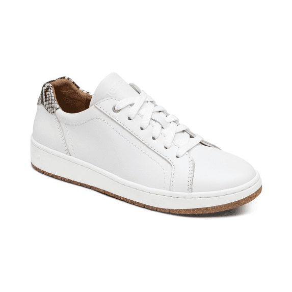 Aetrex Women's Blake Lace Up Leather Sneakers for Women Cozy Comfort Neutral