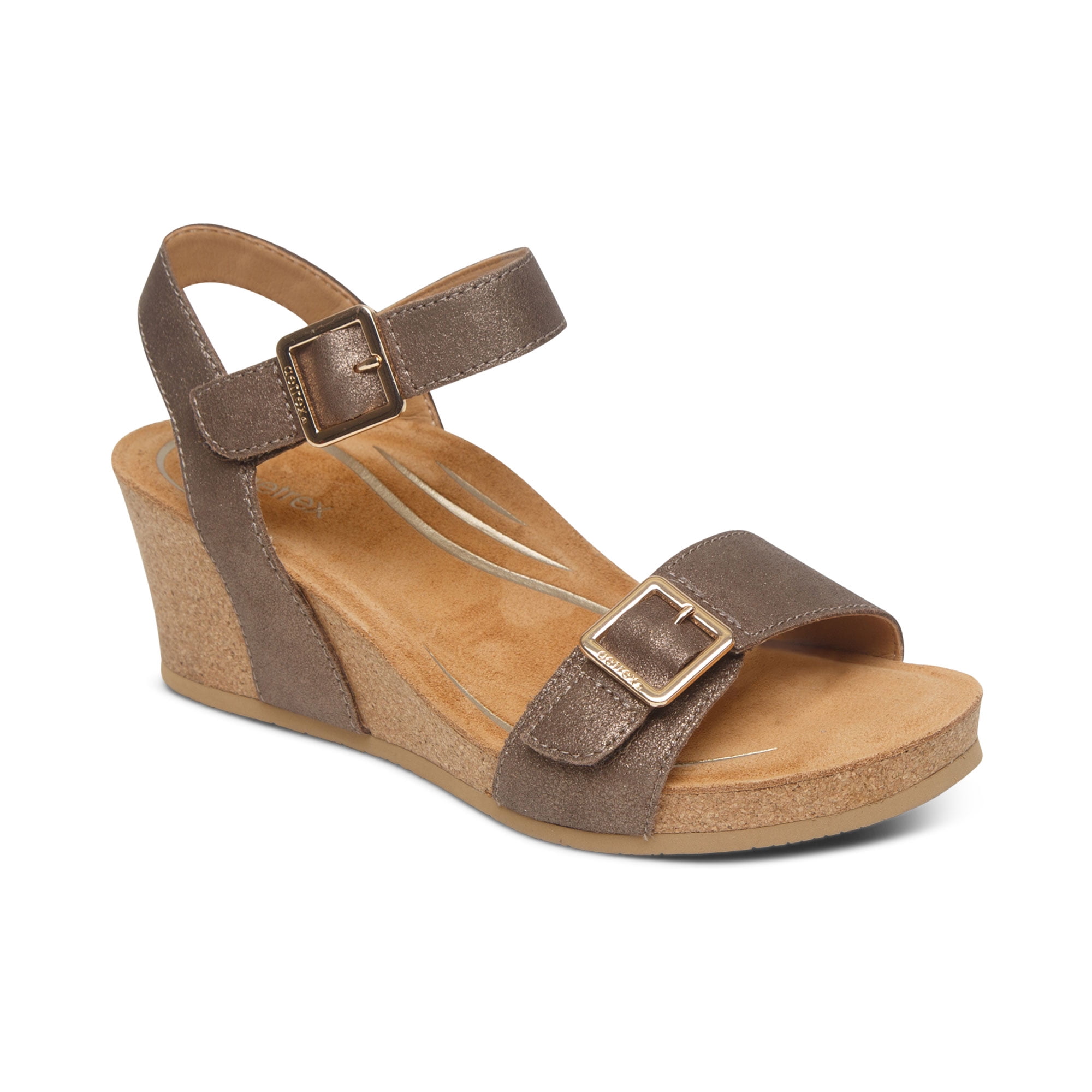 Aetrex Women's Lexa Wedge Sandals- Walnut