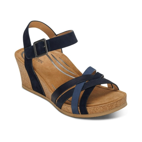 Aetrex Women's Noelle Orthopedic Wedge Sandals- Ankle Strap Platform Sandals