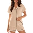 thumbnail image 1 of Aezemi 2 Piece Pajama Sets Women Button down Short Sleeve Ruffle Flowy Comfy Home Sleepwear Sets Collared Fashion Casual Summer Spring Nightwear Outfits M, 1 of 9