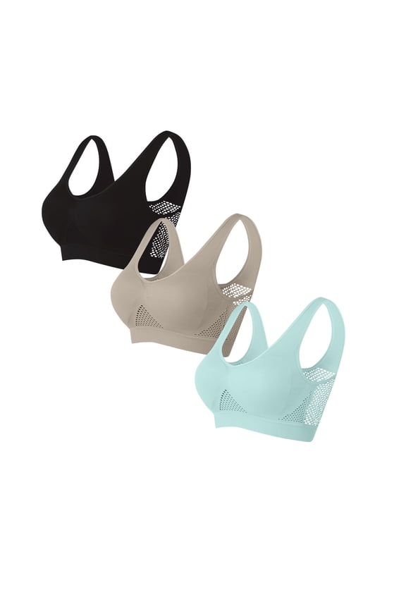 3 Pack Breathable Cool Support Air Bra, Sports Bra Large Size Air Lingerie, Comfortable Mesh Sports Bralettes