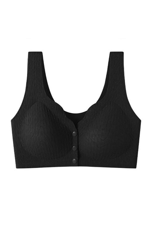 Front Closure Ribbed Bras for Women, No Underwire Senior Wireless Lingerie, Adjustable Strap Brassiere