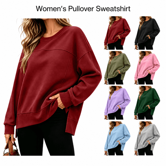 Aezemi No Hood Sweatshirts for Women Pullover Split Hem Comfy Outdoor Workout Crewneck Long Sleeve Blouses Winter Fall Sports Fashion Casual Sweatshirts XXL