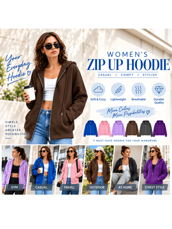 Hoodies Sweatshirt for Women Zip up Hooded Fall Winter Fashion Long Sleeve Jackets Drawstring Trendy Outdoor Comfy Casual Blouses XXL