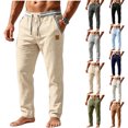 thumbnail image 1 of Aezemi Men Drawstring Work Pants Pull on Elastic Waist Fashion Outdoor Comfy Business Casual Pants with Pockets Summer Trendy Straight Leg Daily Trousers 3XL, 1 of 5