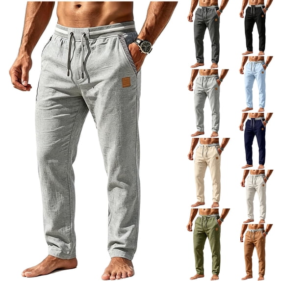 Aezemi Men Drawstring Work Pants Pull on Elastic Waist Fashion Outdoor Comfy Business Casual Pants with Pockets Summer Trendy Straight Leg Daily Trousers 3XL
