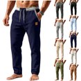 thumbnail image 1 of Aezemi Men Drawstring Work Pants Pull on Elastic Waist Fashion Outdoor Comfy Business Casual Pants with Pockets Summer Trendy Straight Leg Daily Trousers XL, 1 of 5