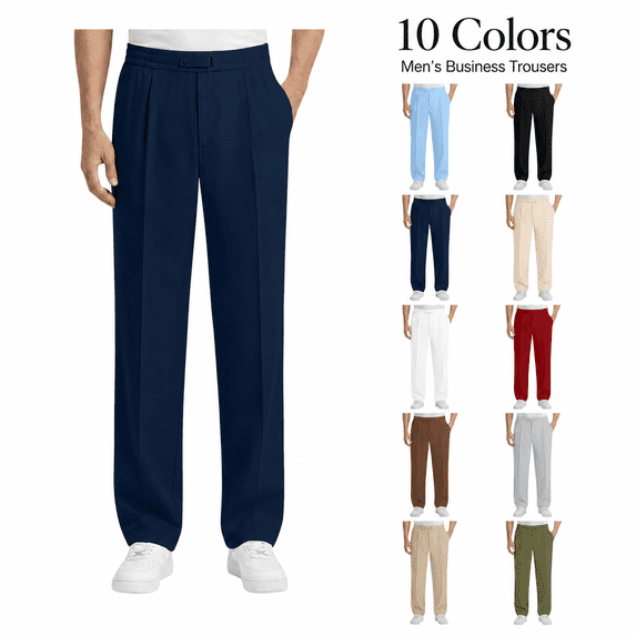 Aezemi Men Dressy Work Pants with Elastic Waist Fashion Straight Leg Loose Fit Ruched Business Casual Pants with Pockets Fashion Baggy Flowy Office Trousers 3XL