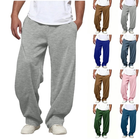 Aezemi Men Elastic Waist Sports Pants Soft Comfy Pull on Drawstring Workout Exercise Outdoor Pants with Pockets Winter Fall Fashion Casual Trousers for Men L