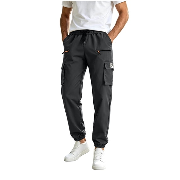 Aezemi Men Lightweight Cargo Jogger Pants with Zipper Pockets Elastic Waist Casual Hiking Running Workout Long Pants Outdoor Pull on Fashion Fall Spring Trousers XXL