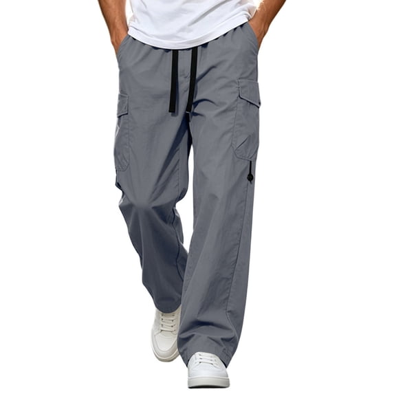 Aezemi Men Lightweight Cargo Pants Loose Fit Straight Leg Drawstring Quick Dry Hiking Trousers Fashion Outdoor Baggy Breathable Workout Elastic Waist Pants L