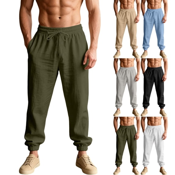 Aezemi Men Loose Fit Jogger Pants Drawstring Workout Pull on Elastic Waist Casual Workout Pants with Pockets Outdoor Summer Spring Sports Comfy Baggy Trousers M
