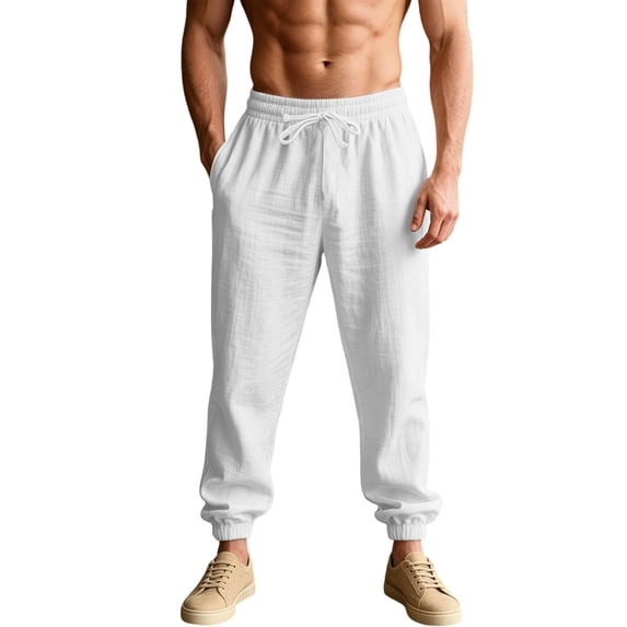 Aezemi Men Loose Fit Jogger Pants Drawstring Workout Pull on Elastic Waist Casual Workout Pants with Pockets Outdoor Summer Spring Sports Comfy Baggy Trousers L