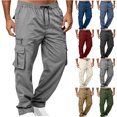 thumbnail image 1 of Aezemi Men Straight Leg Cargo Pants with Multiple Pockets Lightweight Fashion Elastic Waist Pull on Hiking Pants Drawstring Trendy Workout Outdoor Trousers 3XL, 1 of 9