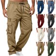 thumbnail image 1 of Aezemi Men Straight Leg Cargo Pants with Multiple Pockets Lightweight Fashion Elastic Waist Pull on Hiking Pants Drawstring Trendy Workout Outdoor Trousers L, 1 of 9