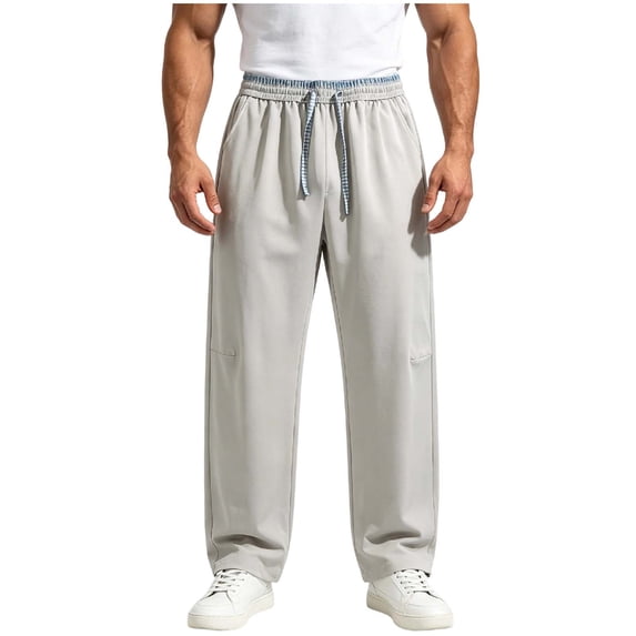 Aezemi Men Straight Leg Running Pants Fashion Outdoor Elastic Waist Drawstring Workout Long Trousers with Pockets Winter Fall Sports Exercise Trendy Comfy Casual Bottoms L