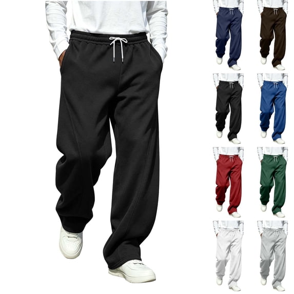 Aezemi Mens Elastic Waist Sweatpants with 3 Pockets Drawstring Fashion Pull on Casual Workout Pants Outdoor Winter Fall Comfy Long Trousers M