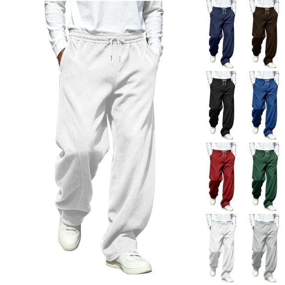Aezemi Mens Elastic Waist Sweatpants with 3 Pockets Drawstring Fashion Pull on Casual Workout Pants Outdoor Winter Fall Comfy Long Trousers S