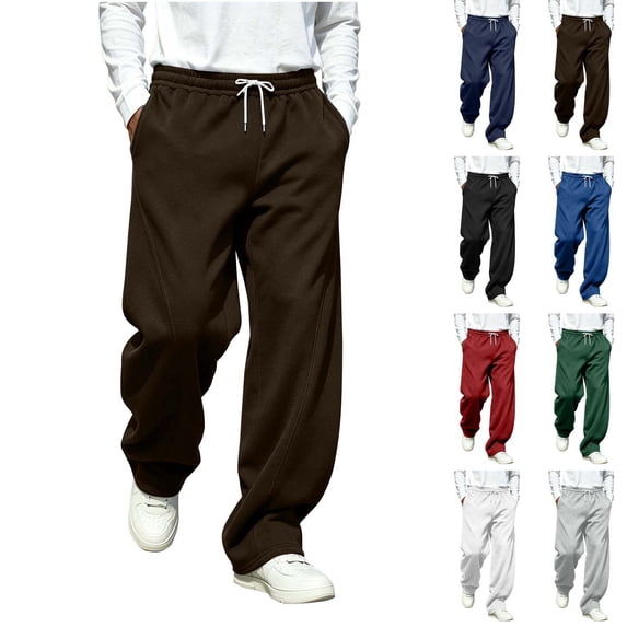 Aezemi Mens Elastic Waist Sweatpants with 3 Pockets Drawstring Fashion Pull on Casual Workout Pants Outdoor Winter Fall Comfy Long Trousers S