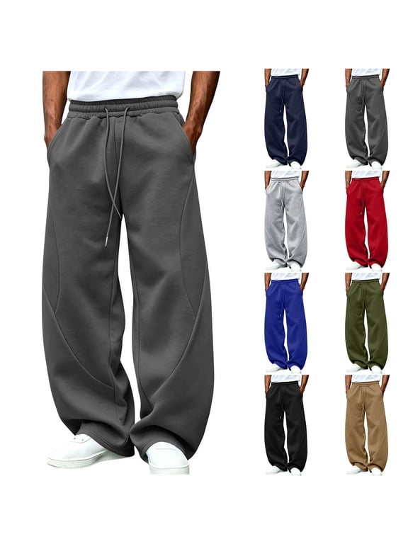 Mens Palazzo Sweatpants Wide Leg Casual Elastic Drawstring Waist Pants Soft Winter Fall Jogging Workout Trousers with Pockets XXL
