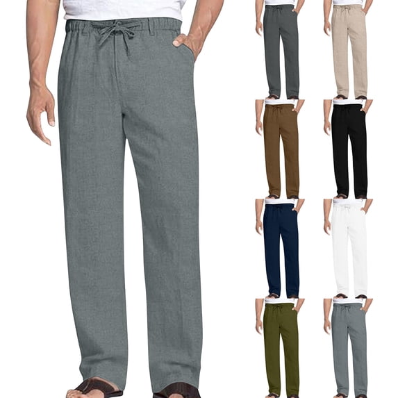 Aezemi Mens Pull on Pants with Pockets Drawstring Straight Leg Casual Long Trousers Elastic Waist Summer Spring Work Casual Pants M