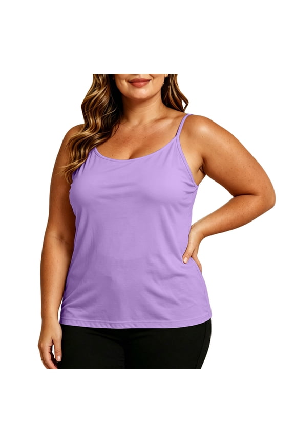 Plus Size Womens Built-In Pads Camisole, Bras Adjustable Spaghetti Strap Sleeveless Tank Top, Padded Backless Summer Beach Outdoor Casual Cami Tops, XS-5XL