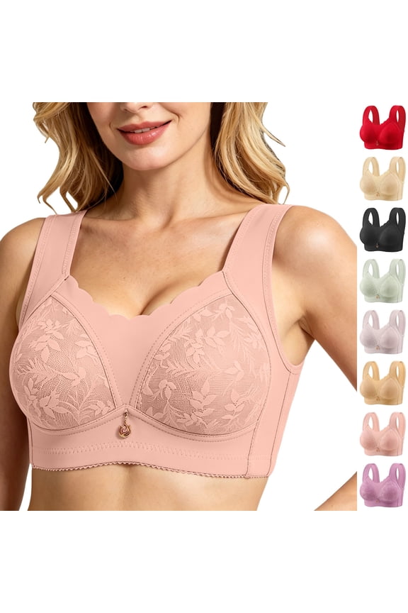 Plus Size Womens Lace Thick Straps Bras, Push up Full Coverage Supportive Bralette, Older Womens Comfy Fashion T-Shirt Brassiere 36