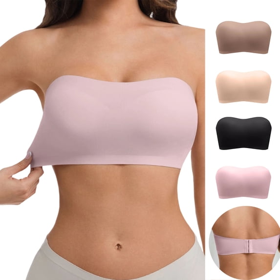 Aezemi Push up Strapless Bras Women No Underwire Soft Supportive Spring Summer Bandeau Bra Non Slipping Wireless Padded Fashion Tube Tops S