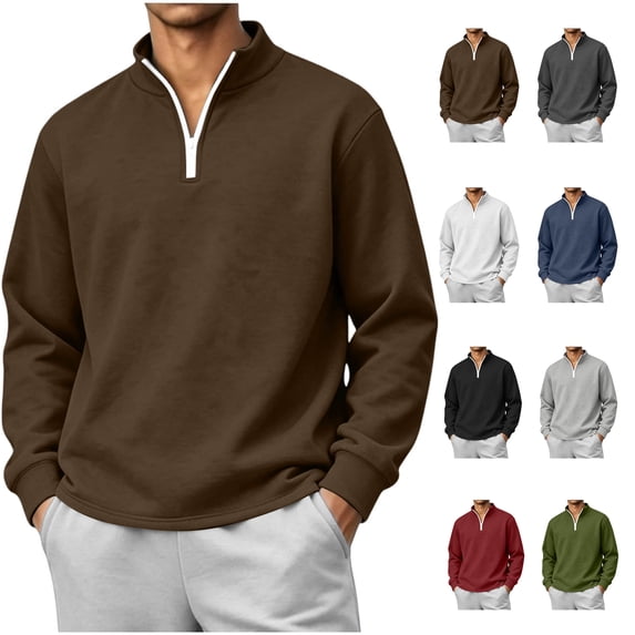 Aezemi Quarter Zip Sweatshirt for Men Pullover No Hood Long Sleeve Casual Soft Mock Neck Sweatshirt Fall Winter Workout Sports Outerwear Top 3XL