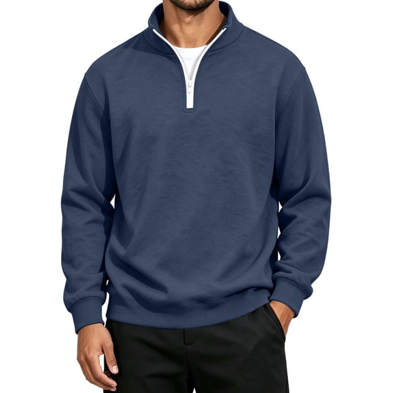 Aezemi Quarter Zip Sweatshirt for Men Pullover No Hood Long Sleeve Casual Soft Mock Neck Sweatshirt Fall Winter Workout Sports Outerwear Top L