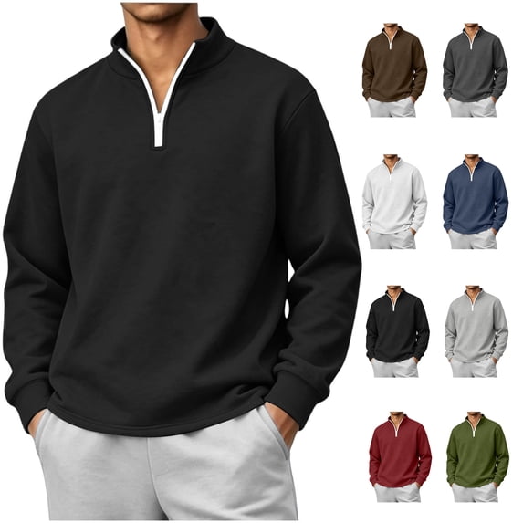 Aezemi Quarter Zip Sweatshirt for Men Pullover No Hood Long Sleeve Casual Soft Mock Neck Sweatshirt Fall Winter Workout Sports Outerwear Top XL