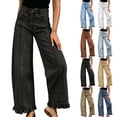 thumbnail image 1 of Aezemi Wide Leg Jeans for Women High Waisted Button Elastic Waist Trendy Denim Pants Fashion Outdoor Ruffle Hem Pants with Pockets S, 1 of 7
