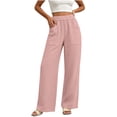 thumbnail image 1 of Aezemi Straight Leg Pants for Women, Linen Flowy Palazzo Drawstring Elastic Waist Trousers with Front Pockets, Summer Beach Vacation&nbsp;casual Trousers, 1 of 7