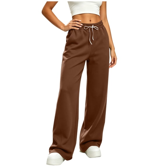 Aezemi Wide Leg Long Sweatpants Womens Drawstring Elastic Waist Casual Fashion Outerwear Trousers Comfy Workout Sports Home Winter Fall Bottoms with Pockets L