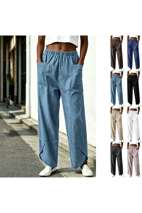 Wide Leg Pants for Women with Front Pockets Criss Cross Hem Elastic Waist Fashion Pants Split Hem Trendy Outdoor Summer Fall Trousers S