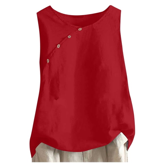 Aezemi Women Button Lightweight Tank Top Sleeveless Round Neck Casual ...