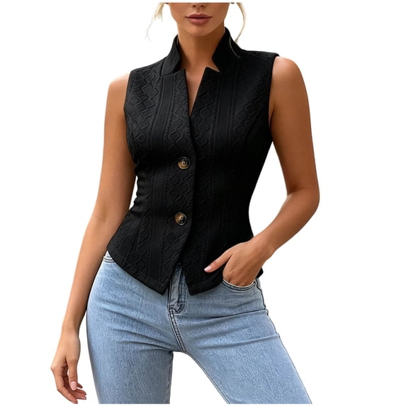 Aezemi Women Button V Neck Tank Tops, Dressy Slim Fit Sleeveless Work Blouses, Office Dress Business Casual Summer Shirts