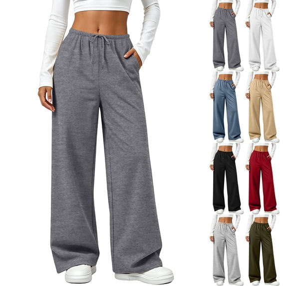 Aezemi Women Elastic Waist Sweatpants - Loose Fit Drawstring Comfy Sports Workout Running Pants Winter Fall Fashion Active Casual Sweat Trousers with Pockets L