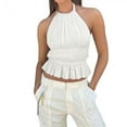 thumbnail image 1 of Aezemi Women Halter Neck Tank Tops Chiffon Ruffle Backless Sleeveless Tops for Women Fashion Open Back Cami Shirts, 1 of 2