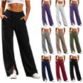 thumbnail image 1 of Aezemi Women High Waisted Long Sweatpants Split Hem Loose Fit Elastic Waist Drawstring All Match Trousers Fashion Casual Palazzo Fall Spring Trendy Pants with Pockets XL, 1 of 9