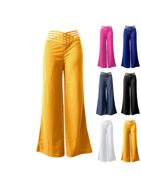 Women High Waisted Wide Leg Pants Criss Cross Waist Flare Yoga Fashion Pants Hollow out Trendy Summer Lightweight Outdoor Trousers XL