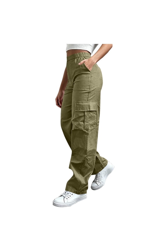 Women Hiking Cargo Pants with Elastic Waist, Stretch Straight Leg Fashion Casual Outdoor Long Pants Summer Fall Outdoor Workout Camping Casual Comfy Trousers S