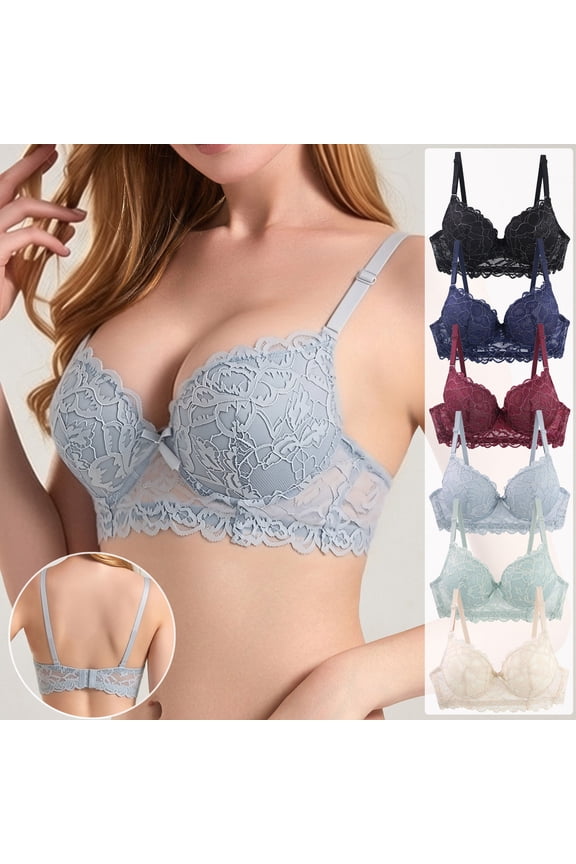 Women Lace Lightweight Bra Lace V Neck Underwire Push up Adjustable Thin Straps Lingerie Full Support Thin Cups Breathable Everyday Bralette 90C