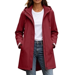 Aezemi Women Long Rain Jackets Zip up Hooded Drawstring Waterproof Windproof Hiking Outdoor Tunic Raincoats Full Zip Camping Fashion Fall Spring Casual Outerwear with Pockets S