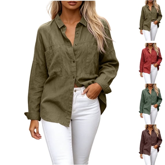 Aezemi Women Long Sleeve Work Shirts Button down Collared Dressy Business Casual Blouses Winter Fall Fashion Office Dress Tops with Chest Pockets M
